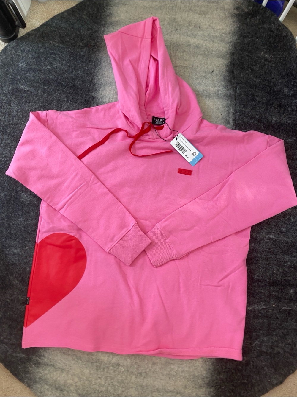 BIRDZ Pink Hoodie with Red Heart Accent - Women's M